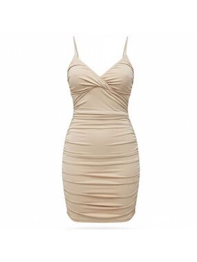 4TH & RECKLESS Rogue Cream Ruched Bodycon Mini Dress M Criss Cross Back NWT